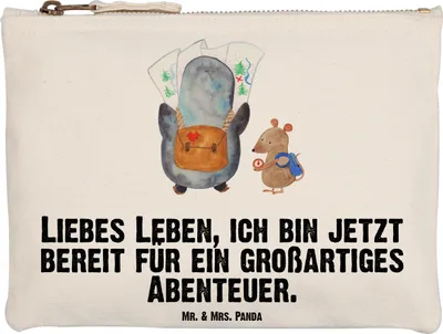 Produktbild von Mr. & Mrs. Panda pencil case Pinguin & Maus Wanderer Grösse XL Große - Weiß - Geschenk, Wanderlust, Pinguine, Abenteuer, Roadtrip, Make-Up Tasche, Stoffbeutel, Mäppchen