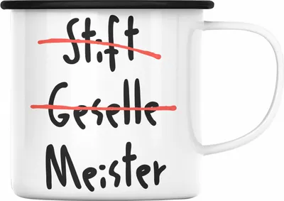 Produktbild von Trendation - Meister Prüfung Bestanden Geschenk Meisterprüfung Emaille Tasse Mann Metallbauer Dachdecker Maler Elektrotechnik Schreiner Elektronik (Schwarz)