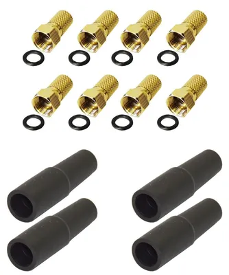 Produktbild von 8x F-Stecker 7,5 mm vergoldet mit Dichtring und 4x Gummidichtung Set für Sat Empfang