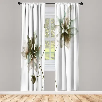 Produktbild von ABAKUHAUS Aquarell Blumen Vorhänge 2 Panel Set für Wohnzimmer Schlafzimmer Nachbildung, Flora Zeichnung Weiche Frühlings Farben Retro Stil Blumengrafik, 150 cm x 225 cm, Dunkler Khaki