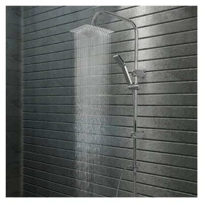 Produktbild von Duschset mit Doppelkopf und Handbrause, Duschsystem mit Regendusche und Duscharmatur aus Edelstahl
