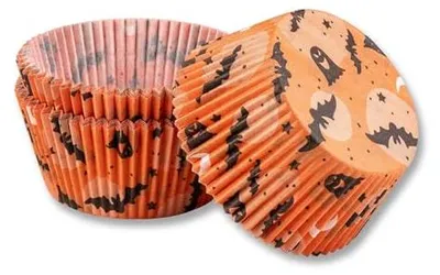 Productafbeelding van Zenker papieren muffinvormen, Happy Halloween, 50 stuks. Kleurrijke bakvormen voor muffins en cupcakes, ideaal voor Halloweenfeestjes