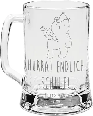 Produktbild von Mr. & Mrs. Panda Humpen Bär Schultüte - Transparent - Geschenk, Seidel, Teddy, Schulbeginn, Bierkrug Glas, Gravur, Motiv, Schulanfang, Mit, Krug, Grundschule, Einschulung