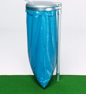 Produktbild von Robuster Einzel-Abfallsammler mit Kunststoff-Deckel | mit Stange | 35cm Einwurföffnung | HxBxT 98x50x45cm | Stahl | Verzinkt-Silber