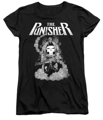 Immagine prodotto di Maglietta da donna "The Punisher" - "Pronta a combattere", cotone filato ad anello, vestibilità aderente, modello TV35404 (taglia S) (nera)