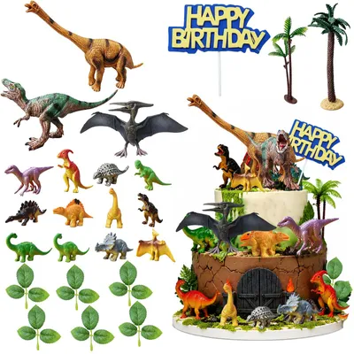 Imagen del producto de Decoraciones para pasteles con temática de dinosaurios, juego de 26 piezas, ideales para decorar pasteles y tartas