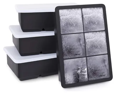 Image de Buxibo - moules à glaçons de luxe - set de 4 - moule à glaçons - 6 blocs de glace - moule à glaçons avec couvercle - silicone - noir