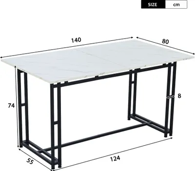Immagine prodotto di tavolo da pranzo okwish, tavolo da cucina elegante, struttura in metallo, rettangolare, moderno, tavolo da cucina leggero e  gambe in metallo, sala da pranzo, soggiorno, gambe del tavolo nere, 140 x 80 cm