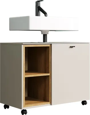 Produktbild von trendteam Bad Sao Paulo Waschbeckenunterschrank auf Rollen Cashmere/Evoke Eiche Melamin B/H/T ca. 80/64/42 cm