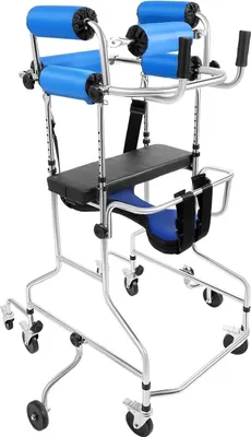 Immagine prodotto di Deambulatore - Ausilio per la deambulazione - 8 ruote (6 con freni) - Regolabile in altezza da 150 a 180 cm - Larghezza regolabile da 20 a 35 cm - Portata 100 kg - Blu