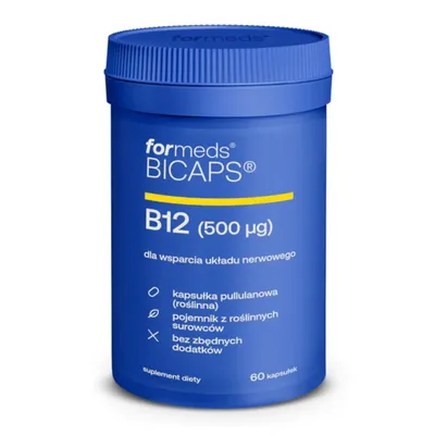 Productafbeelding van Formeds BICAPS VITAMINE B12 500 µg. Vermoeidheid, verminderde energie, stofwisseling. 60 capsules.