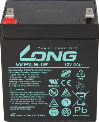 Zdjęcie produktu dla Akumulator kwasowo-ołowiowy Kung Long WPL5-12 12V 5Ah 6.3mm Faston Longlife