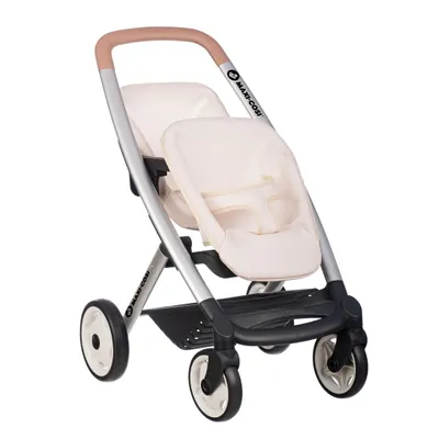 A studio shot of a twin doll stroller.