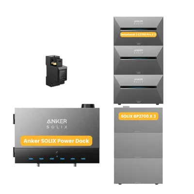 Produktbild von Powerness Balkonkraftwerk Speicher mit Anker Multisystem SOLIX Solarbank Power Dock & 3x Solarbank 3 E2700 Pro, Smart Meter,3x BP2700 Erweiterungsakku