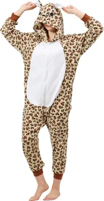 Produktbild von Damen Kigurumi Einteiler Schlafanzug Plüsch Onesie mit Kapuze Leopard XL