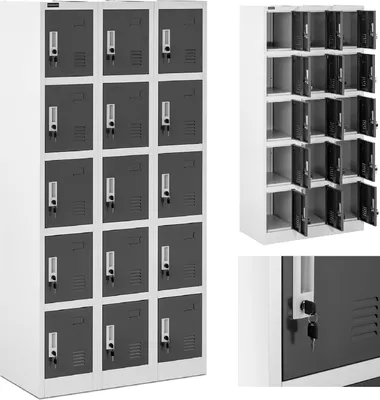 Zdjęcie produktu dla Szafa Skrytkowa Ze Schowkami Socjalna Metalowa Do Szatni 15 Skrytek Na Klucz