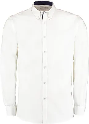 Produktbild von Kustom Kit Contrast Premium Oxford Herren Button Down Langarm Hemd, Größe:S (37cm), Farbe:White/Navy
