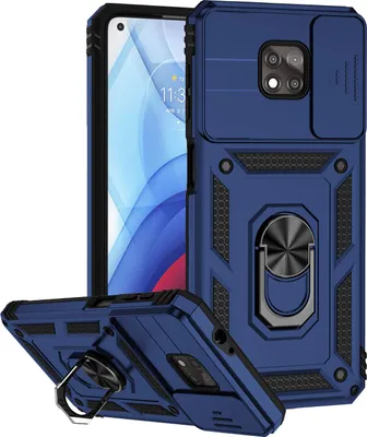 Produktbild von Moto G Power 2021 Hülle mit Schiebe Kamera Schutz und Ringhalter Ständer Robust Rüstung Schutzhülle für Motorola Moto G Power 2021 Blau