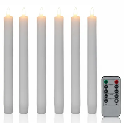 Produktbild von Relaxdays LED Stabkerzen, 6er Set, mit Fernbedienung, Timer & flackernder Flamme, Echtwachs, flammenlose Kerzen, weiß