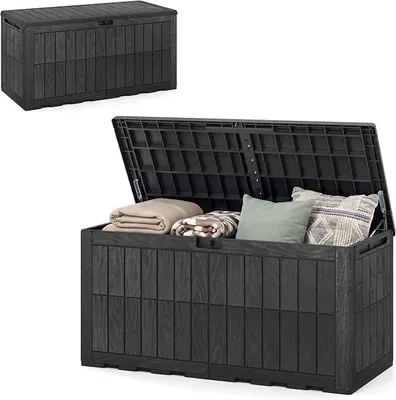 Imagen del producto de Caja de almacenamiento para jardín, resistente a la intemperie, con capacidad de 455 litros, tapa con cierre y espacio de almacenamiento. Caja impermeable para exteriores, ideal para guardar cojines, muebles de jardín, balcones o terrazas. Capacidad de hasta 245 kg. Color:
