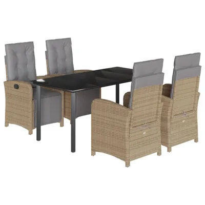 Produktbild von 5-tlg. Garten-Essgruppe mit Kissen Beige Poly Rattan