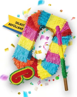 Produktbild von Pinata Zahl 0 Set mit Stab und Augenmaske für Kinder-Geburtstag Schlag-Spiel 50 x 35 x 8cm Dekoration Geburtstagsdeko