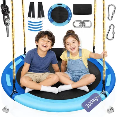 Imagen del producto de Columpio para niños, tipo nido, de 100 cm, con capacidad de carga de hasta 300 kg, giratorio 360°, con luces para el jardín