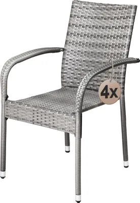 Produktbild von CASARIA® Gartenstühle 4er Set Stapelbar Wetterfest Polyrattan Outdoor 160kg Garten Terrasse Balkon Stuhl mit Armlehne Gartensessel Stapelstühle Grau