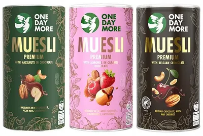 Produktbild von OneDayMore | Premium Müsli Set | 3 Sorten mit Schokolade Früchten und Nüssen Frühstück Set