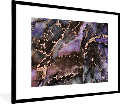 Produktbild von MuchoWow® Gerahmtes Poster Marmor - Gold - Rosa 80x60 cm - Poster mit Schwarzem Bilderrahmen Wandposter Rahmen Foto Bilder - Schlafzimmer-Dekorationen - Fotoposter