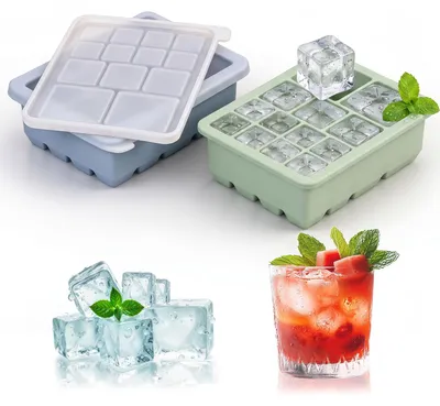 Silikon-Eiswürfelformen 2er-Set, 3 Größen, BPA-frei, mit Deckel