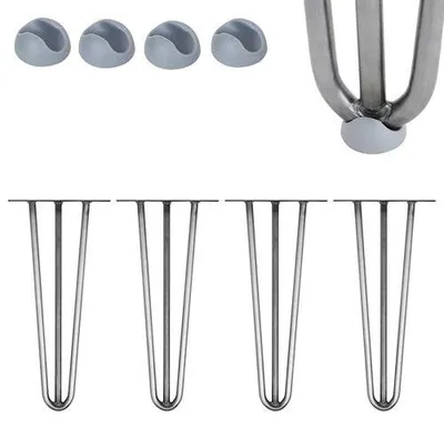 Immagine prodotto di Gambe per tavolo a forma di forcina, in acciaio da 12 mm, con protezioni per il pavimento, altezza 60 cm