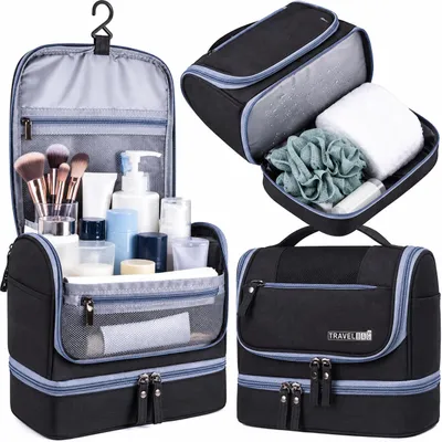 Produktbild von INF Hängende Kulturtasche mit Nass Trocken Trennung aus Oxfordstoff Schwarz