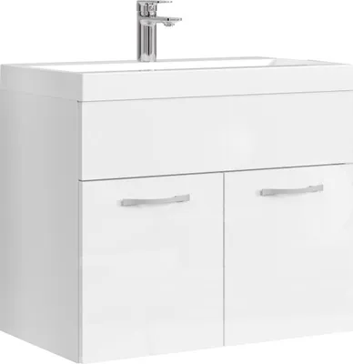 Immagine prodotto di Set di mobili da bagno con lavabo e mobile sottolavabo Montreal 01 60 x 35 cm bianco lucido - Mobile sottolavabo con lavabo
