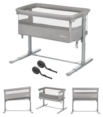 Productafbeelding van Zina Co-sleeper & bijzetbed voor baby's, geschikt vanaf de geboorte tot 6 maanden (0-9 kg), opklapbaar bijzetbed, 5 verstelbare hoogtes, verstelbare matras, kleur: mineralgrijs