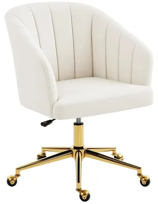 Imagen del producto de Silla de escritorio - Silla de oficina - Altura ajustable hasta 120 kg - Aspecto de terciopelo - Giratoria con ruedas - Respaldo acolchado - Estructura de metal dorada - Color crema