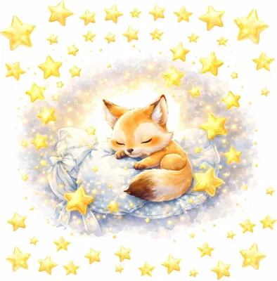 Produktbild von 279 Wandtattoo schlafender Fuchs auf Wolken mit Sternen 1250 x 1250 mm