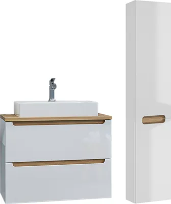 Produktbild von Waschtisch und Hängesäule 80cm Livia mit 2 Schubladen, Weiß