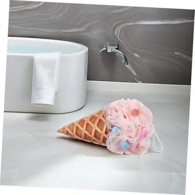 Produktbild von Luffa-Badeschwamm im Eiscreme- und Cartoon-Design für Jungen und Mädchen, weicher Duschschwamm mit dichten Fasern zur Schaumbildung für Zuhause, Reisen und unterwegs