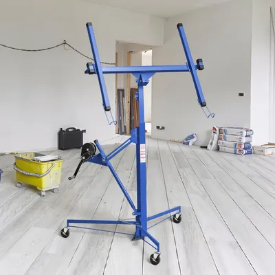 Produktbild von Peviasot Paneelheber 68 kg aus Q195-Stahl, 126–325 cm Arbeitshöhe, bis 60° neigbar, 360° drehbar, 3 Lenkrollen, Blau
