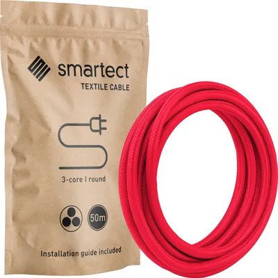 Produktbild von Textilkabel 50 m Rot 3 adrig rund Lampenkabel Stoffkabel Stromkabel Elektrokabel