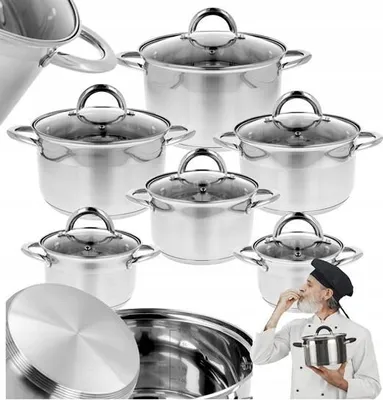 Produktbild von Brunbeste 12-teiliges Kochgeschirrset Edelstahl – Glasdeckel – Induktionsgeeignet – Alle Wärmequellen