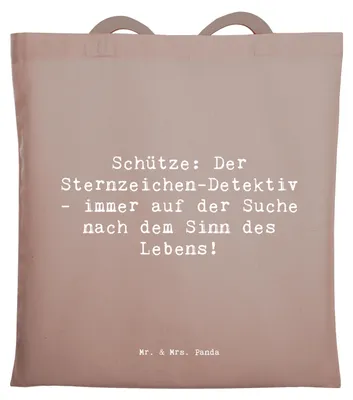 Produktbild von Mr. & Mrs. Panda Tote Bag Spruch Schützenblick - Braun Pastell - Geschenk, Geschenke Sternzeichen, Schultasche, Schütze Abenteuerlust, Laptoptasche, Optimismus, Tasche