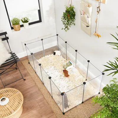 Produktbild von SONGMICS Kleintierkäfig, Freigehege mit Bodenplatten, 143 x 73 x 46 cm, weiß