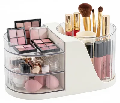 Produktbild von Make-up-Organizer mit 360° drehbaren Pinselhalter und 2 Schubladen