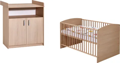 Produktbild von Schardt Sparset 2-teilig Classic Buche bestehend aus Kombi-Kinderbett 70x140 cm inklusive Umbaukit und Wickelkommode - Farbe: Braun, 10 521 04 00