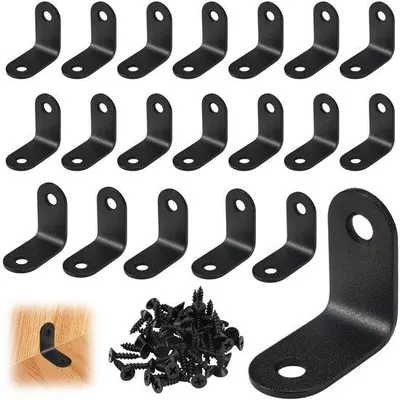 Produktbild von Unyqoos® 20x schwarze Edelstahl-Eckverbinder 30×30×16 mm (2 mm) mit 40 Schrauben, 5 mm Bohrung – 90° Winkelverbinder für Möbel & Holzreparatur
