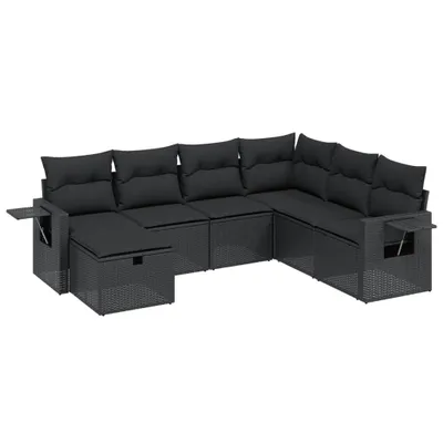 Produktbild von 7-tlg. Garten-Sofagarnitur mit Kissen Schwarz Poly Rattan