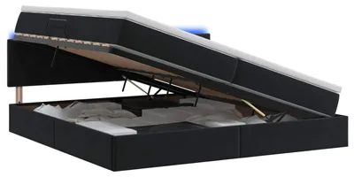 Image de Lit coffre à LED vidaXL avec matelas, noir, 200 x 200 cm, velours