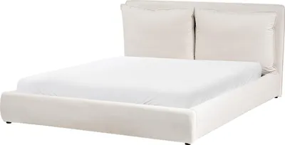 Produktbild von BELIANI Bett Hellbeige Stoff Gepolstert 160 x 200 cm Lattenrost Hohes Kopfteil Modern Doppelbett Schlafzimmer